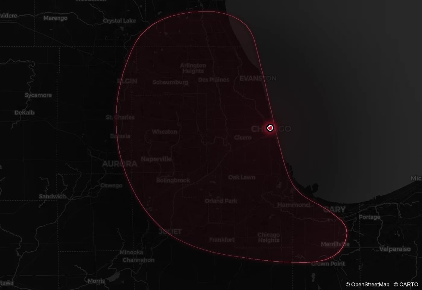 Map of the Junk King Chicago service area from the North Shore through Chicagoland, Joliet, and northwest Indiana.