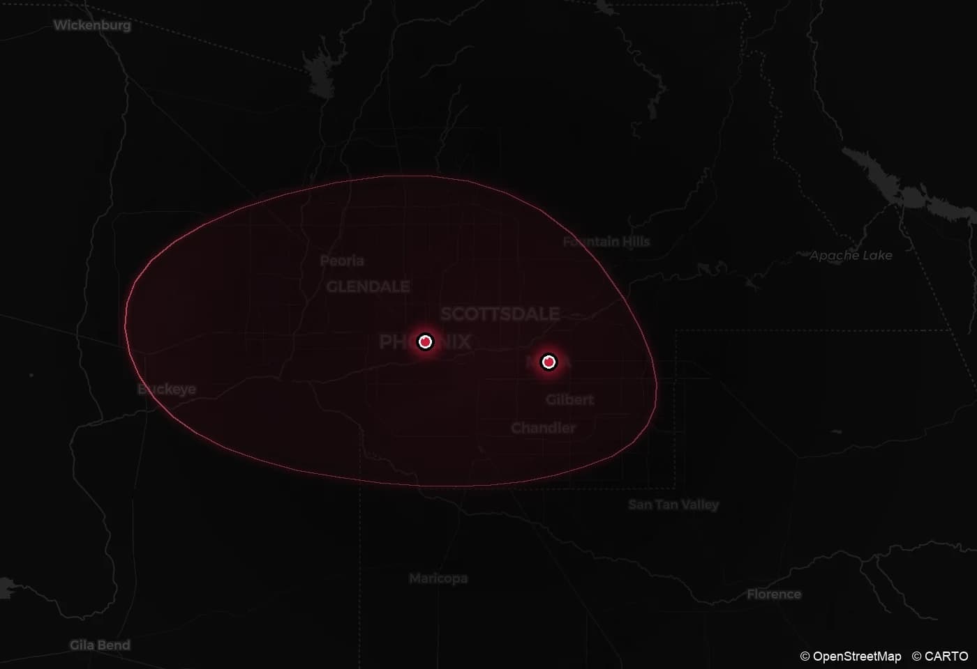 Map of the Junk King Phoenix service area across the Valley of the Sun.